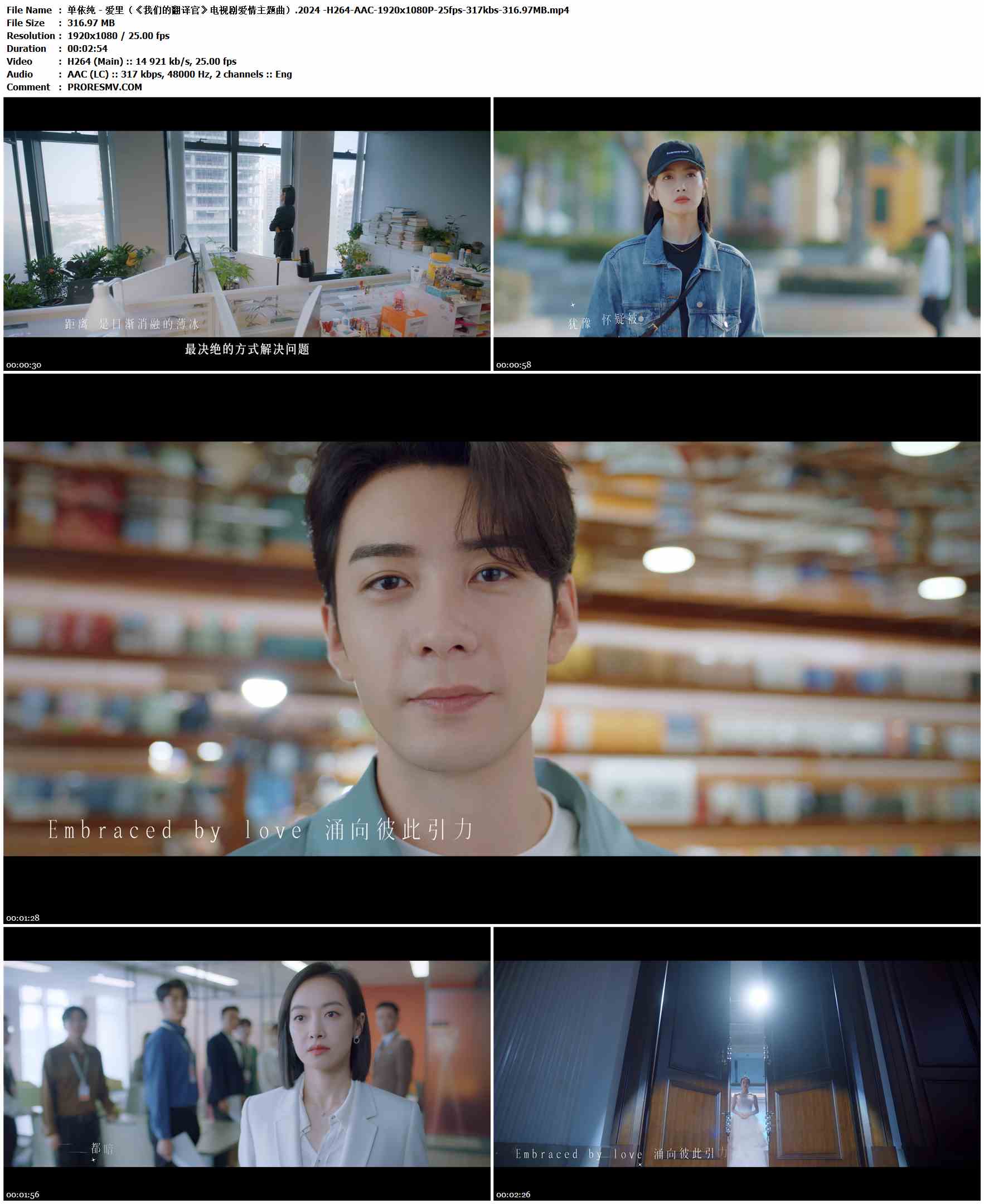 单依纯 - 爱里（《我们的翻译官》电视剧爱情主题曲）.2024 -H264-AAC-1920x1080P-25fps-317kbs-316.97MB官方MV_高清MV